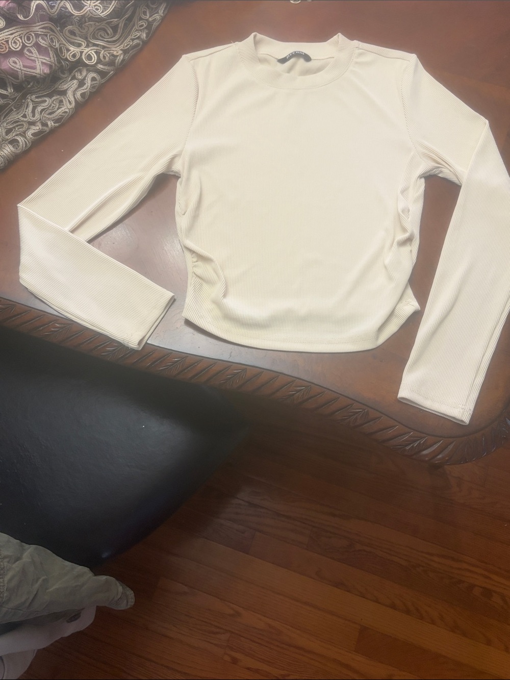 Women's Long-Sleeve Ribbed Crewneck Top in Cream